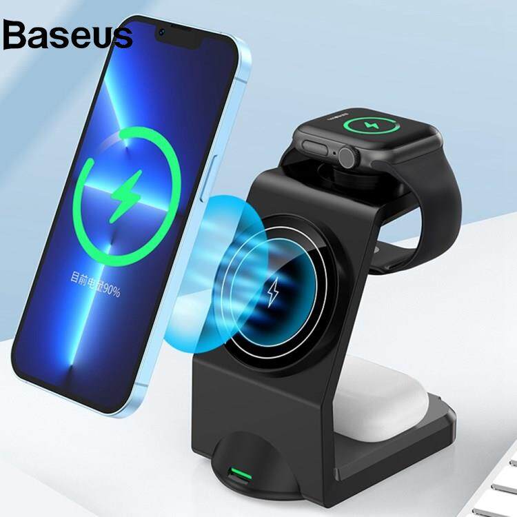 Baseus WT158 3-in-1 15W Magnetic Wireless Charger Stand Multifunctional Charging Dock Station for Phone Earphone Watch