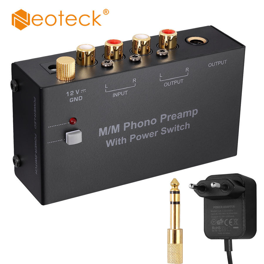 Neoteck Phono Preamp Mini Stereo Audio Low Noise MM Turntable Preamplifier with RCA Input & Output 1/4'' TRS Output 3.5mm to 6.35mm Adapter