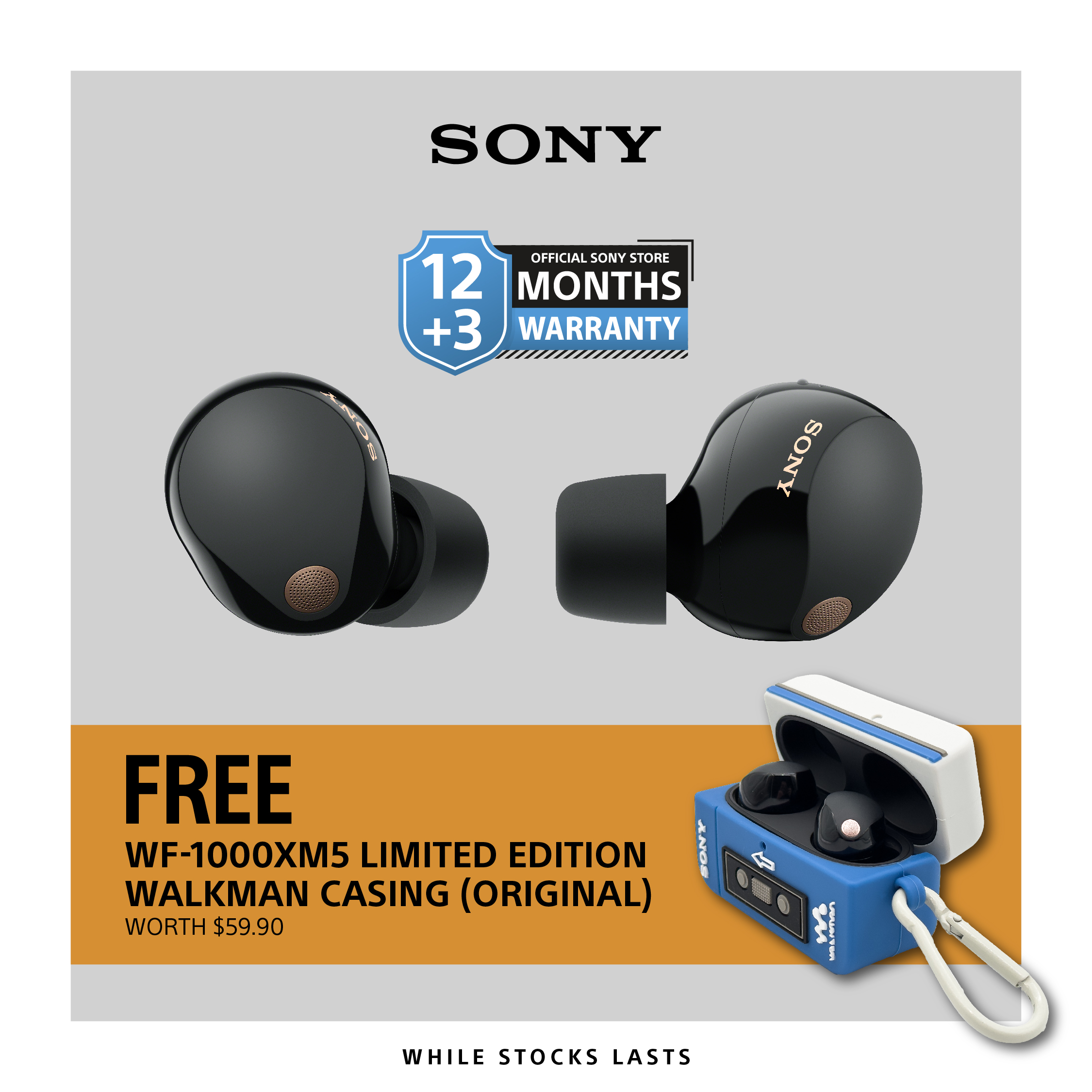 Sony WF1000XM5 | WF-1000XM5 | 1000XM5 | Wireless Noise Cancelling Headphones | 1 Year + 3 Months Warranty + Free Limited Edition Walkman Casing* (worth $59.90)