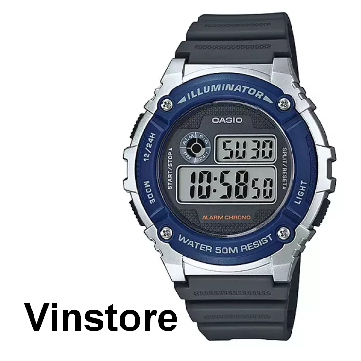 [Vinstore] Casio W-216H Blue Tone Digital Quartz Resin Strap Kids Men Watch W-216H-2AVDF W-216H-2A W-216H-2