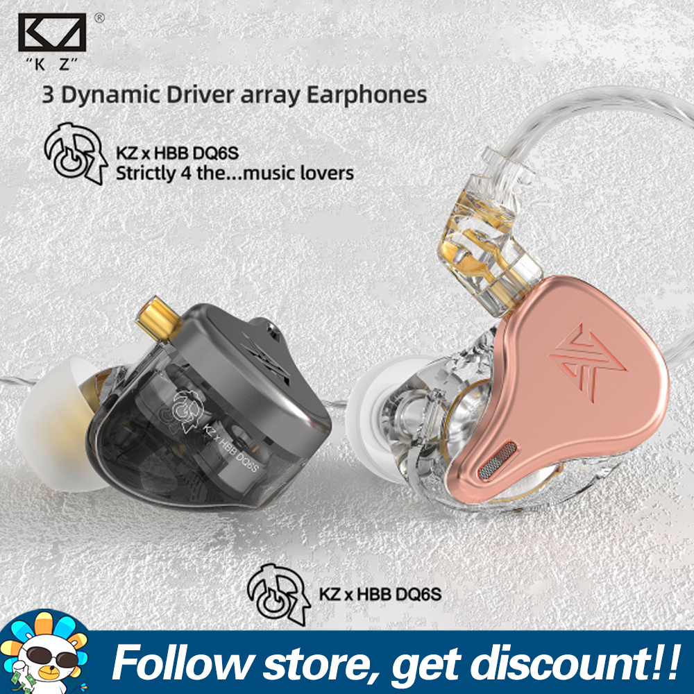 KZ × HBB DQ6S Wired In-Ear Headphone 3 Dynamic Driver Array Headset Strong Bass Smooth Mid Clear Treble Earphone Noise Canceling Metal In-Ear Monitor 3.5mm Plug 2pin 0.75mm Connector Sport Hifi Ear-bu